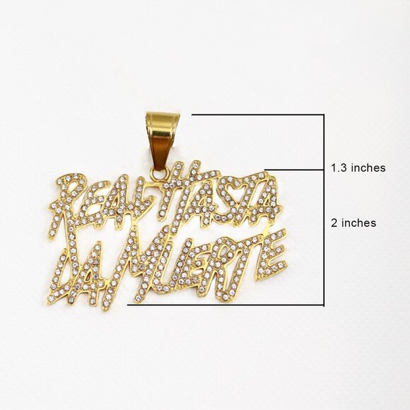 14k Gold Plated 'Real Hasta La Muerte' Pendant, 24 inches Cuban Necklace 24" - Picture 5 of 8